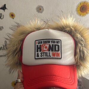 Red and White  Cap with Faux Fur